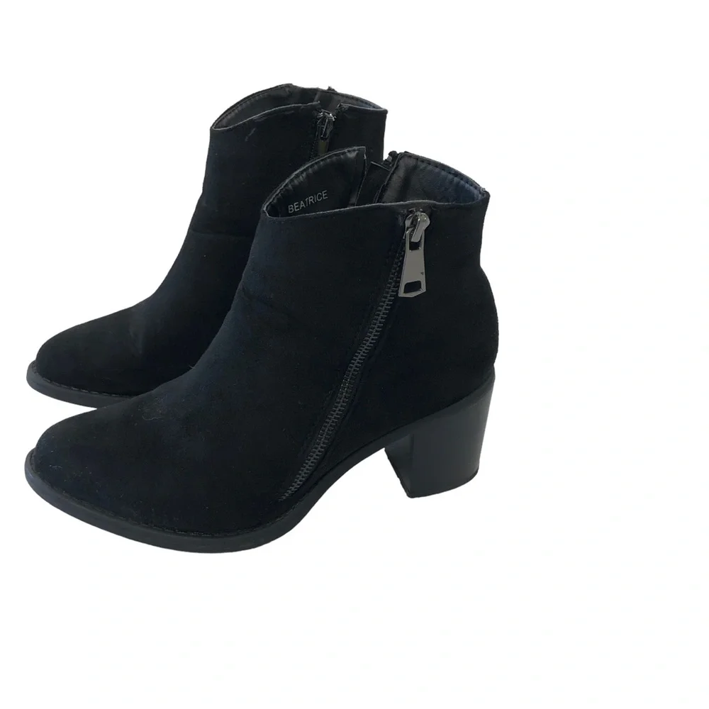 Hot Kiss Beatrice Heeled Ankle Boots Bootie size 8 with Double Zipper in Black